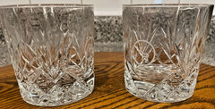 Vintage Cut Crystal Woodford Reserve Whiskey Glasses Pair 4” Rocks Starburst