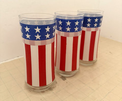 Set of 3 Libbey American Flag Stars Stripes Tumbler Glasses Red White Blue USA