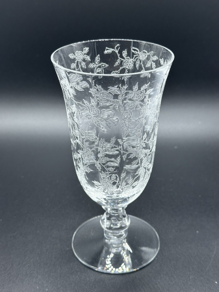 Antique TIFFIN CERICE Optic Stem Goblet Floral Rose 6”