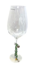 Custom Tennis-Themed Wine Glass Handmade In Poland 28oz Green Beaded Stem Charms