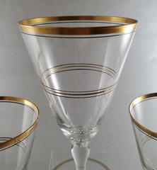 4 HAWKES Water Goblets GOLD and BLACK Decoration, Signed, 1950s Era, Excellent!