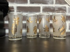 Set of 4 Libbey 22k Gold & Frosted Golden Foliage 12oz Flat Tumbler MCM