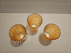 3 Rare Jeanette Glass & Carnival Iridescent Lustre Honeycomb Tumblers 5”