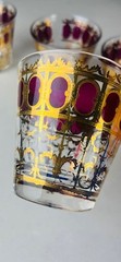 Set of 4 VTG Culver Cranberry Scroll 22kt Gold Flared Rocks Whiskey Glasses-Read