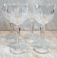 Vtg Waterford Crystal Colleen Stem Wine Hock Glasses Set of 4 Tall Goblets 7.5″