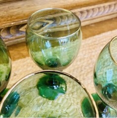VTG Libby Juniper Green Water Wine Goblets Set Of 12 Glass Teardrop Gold Rim
