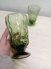 VTG Set of (4) Seneca Driftwood In Avocado Green Footed Tumbler Glasses