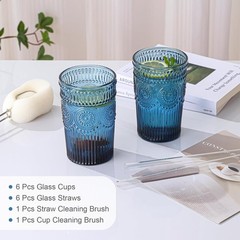 Elegant Vintage Glassware Set of 6 with Textured Flower Design – 13 oz Tumblers