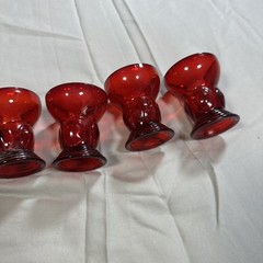 4- New Martinsville MOONDROPS RED * 2 3/4″ – 2 oz SHOT GLASSES/ TUMBLERS*