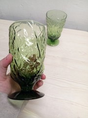 VTG Set of (4) Seneca Driftwood In Avocado Green Footed Tumbler Glasses