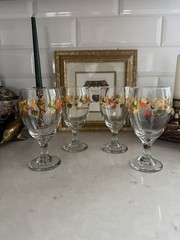 Vintage LIBBEY Crisa Autumn Leaves & Acorns Water Wine Goblets Stemware Set of 4