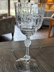 Fostoria MANOR 7 Clear Water Goblets Blown Glass 7 1/2 Etched Flowers Crystal