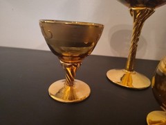 4 Murano 24K Gold Glasses Goblets Cordial Hand Painted Raised Flowers
