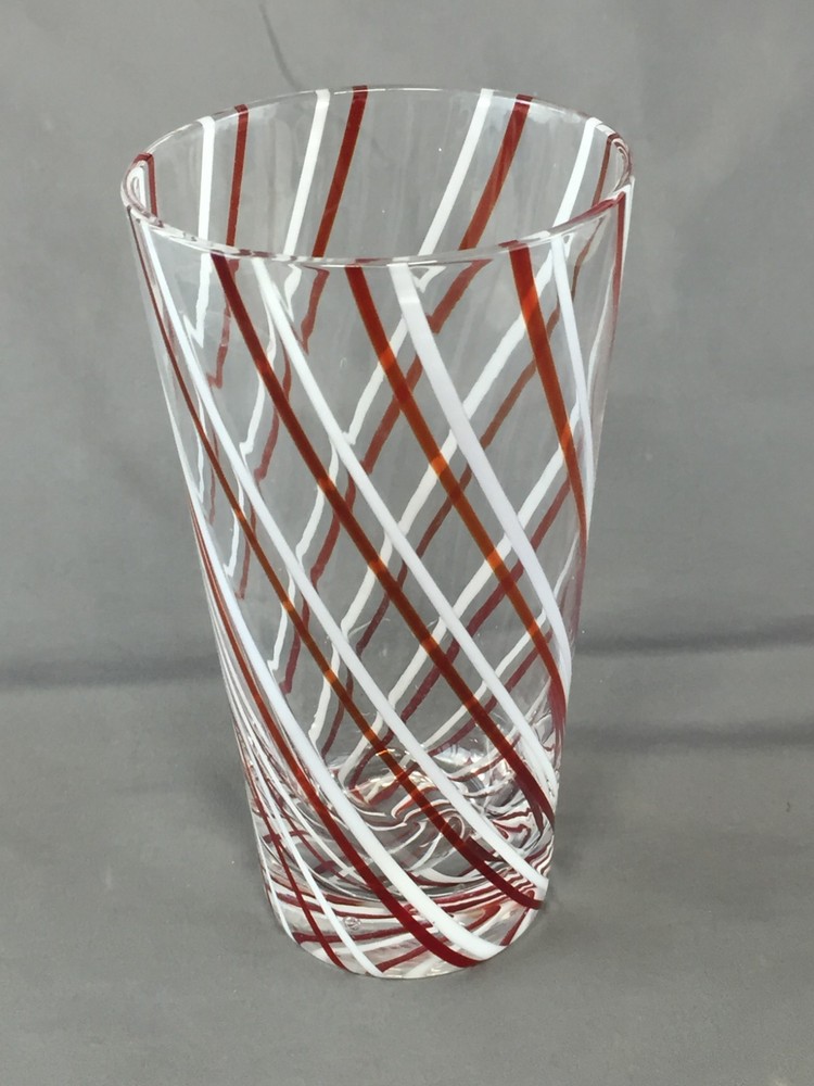 Vintage Red & White Swirl Candy Striped 6″ Tall Drinking Tumbler Glass