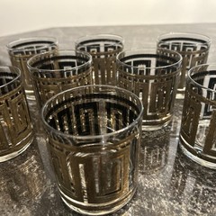 Vintage Culver Gold Greek Key Barware Double Old Fashioned Glasses Set of 8