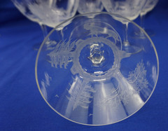Hunt Safari Animal Scenes-(6) Tall Sherbet Champagne Glasses, 4½» -LOT C (B61)