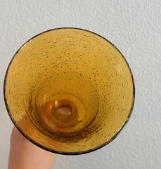 ARTLAND Amber Hand Blown Glass Wine Water Goblets Bubbled Glass Clear Stem 4 Pcs