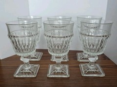 Set Of 6 VTG Indiana Glass Mt. Vernon Clear Glass Square Footed Goblet 6 Inch