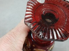 Mid 19th Century Bohemian Ruby Flashed Gilt Floral & Cut Wine Glass B
