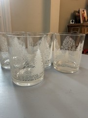 Vintage 4 AVON “THROUGH THE WOODS” Frosted Winter Scene Glasses Sleigh Ride