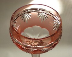 Vintage Peach Color Cased Cut to Clear Crystal Wine Stem