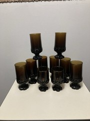 Vintage Tiffin Franciscan Madeira Smoke Brown Footed Goblets-Set Of 10