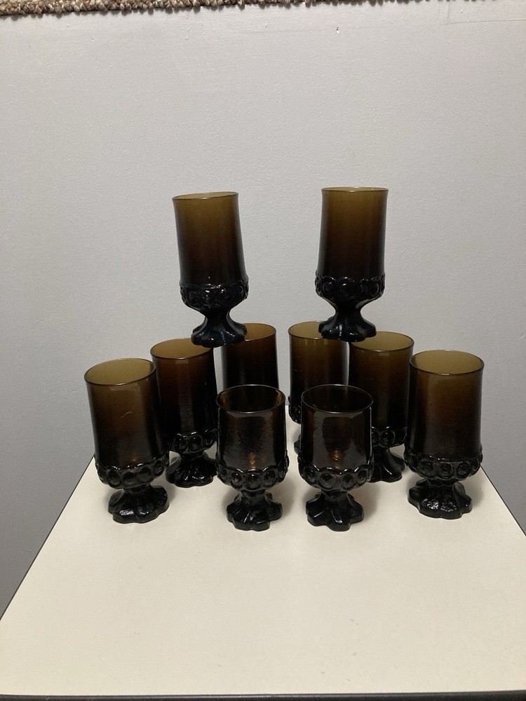Vintage Tiffin Franciscan Madeira Smoke Brown Footed Goblets-Set Of 10