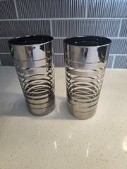 Silver Stripe Mid Century Barware Highball Glass Set of 2