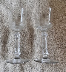 2 Vintage Glasses Cordial Stemware Faceted Stem 5.25” Crystal Cut Glass Set Mint
