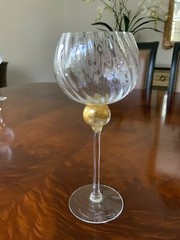 UNION STREET GLASS MANHATTAN GOLD Bordeaux Wine Glass Goblet Signed 11 AVAILABLE