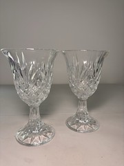 Crystal Water goblets 7.5 Inches Tall. Beautiful Etching. Heavy Glass. Set Of 2