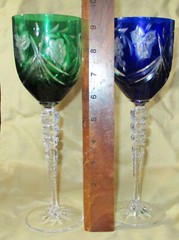 2 BOHEMIAN CUT GLASS CRYSTAL WINE STEMWARE 9 1/2″ Tall
