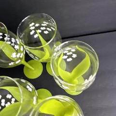 5 SIGNED Gloria Vanderbilt LILY OF THE VALLEY Painted WINE STEMS Goblet #R11