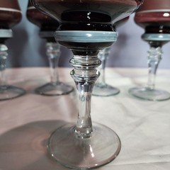 RARE Stryi Glass Factory USSR Amethyst Hand Painted Wine Glasses Set 5 1970