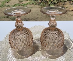 VTG INDIANA GLASS DIAMOND POINT PINK WATER GOBLETS WINE GLASSES SET OF TWO,MINT