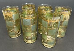 1950’s Culver’s LTD Prado Green 22K Gold Leaf Glasses Highball Barware