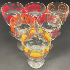 Bartlett Collins 6pc Pokee Peace•Keep On Truckin•Happy Face Goblets c1970s USA
