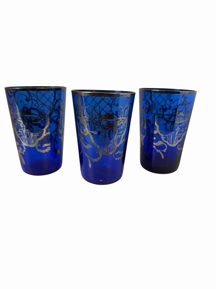3 cobalt blue glass vintage Cup