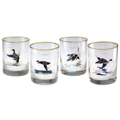 Culver Ned Smith 22k Gold Rim Waterfowl DOF Double Old-Fashioned Glasses, 13.5-O