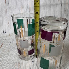 Vintage 1950s Style Highball Glass Mid-Century Modern Teal Pink Gold Geometric