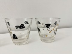 Set of (4) Vintage Federal Amoeba Boomerang Atomic Cocktail Glasses Black Gold