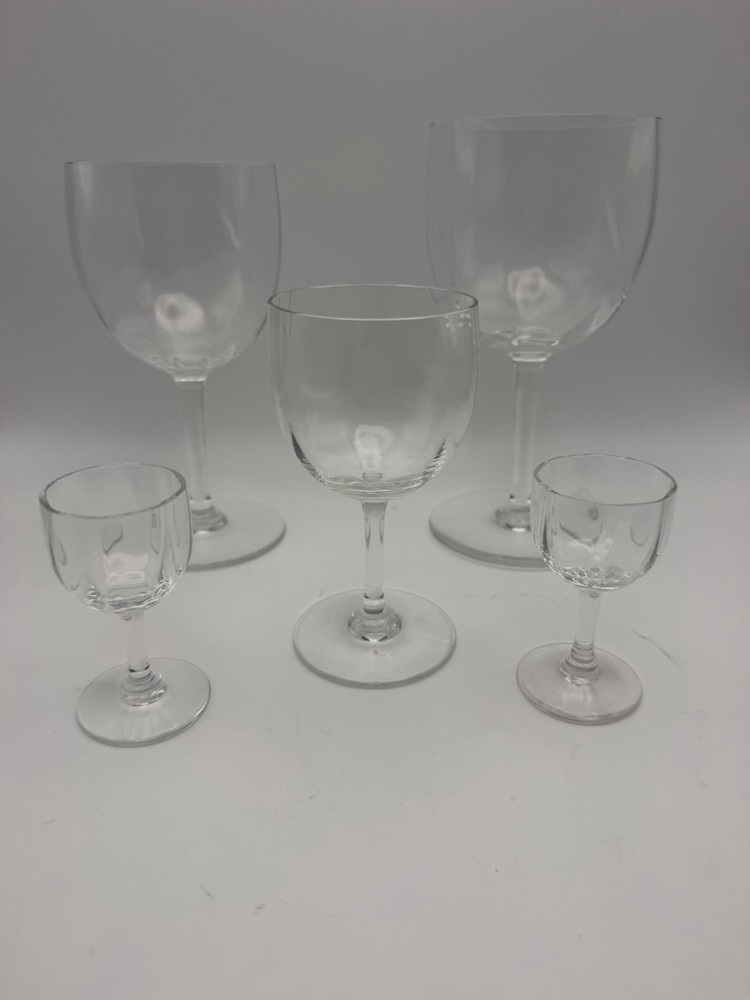 Baccarat Montaigne Optic Crystal Stemware Set 5 Pc France Signed Goblets Glass