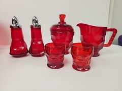 Vintage VIKING GLASS RUBY RED GEORGIAN PITCHER AND GLASS SET.
