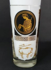 Rare 50’S Dominion 7 Highball Tumblers Glasses Greek Key Gold Black White MCM
