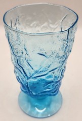 Set 6 Seneca Driftwood Peacock Blue Footed Water Goblets Crinkle Glass 5.5″