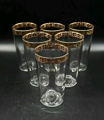 10pc MCM Stetson Gold Encrusted Floral Band 6 Highball 4 Cordial Glass Set