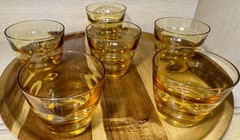 6 Vintage Hazel Atlas Waterfall Amber Cordial Juice Glasses Beehive Pattern