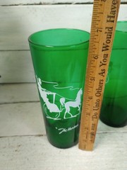 Vtg Forest Green Tumblers Set 2 MCM Anchor Hocking 14oz The Hansom / Gas Buggy