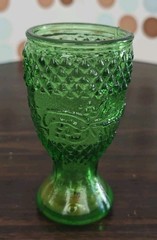 Vintage Green Hobnail Liqueur Pressed Glass, Grape Vine Pattern, 3″