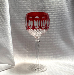 AJKA CORLIS BALLOON WINE GLASS RUBY RED CUT TO CLEAR CRYSTAL BOHEMIAN HUNGARY